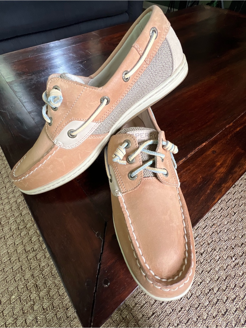 Sperry Women’s-Top Siders Tan & Cream Leather Boat Shoes - Size 10